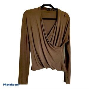 Escada chocolate brown faux crossover top.